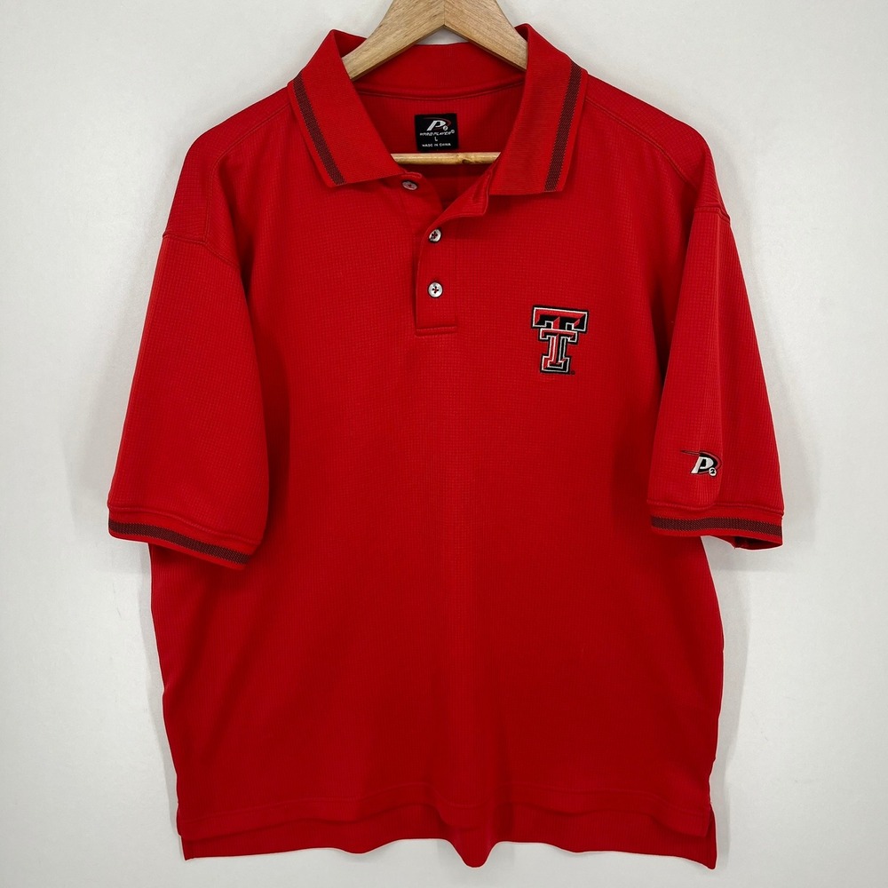 Pro Player Texas Tech Red Raiders Mens Large Red Waffle Knit‎ Polo Shirt Vtg